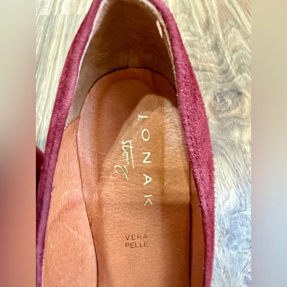 Jonak Burgundy Suede Chain Fringe Block Heel Pumps Made in Italy Size 38